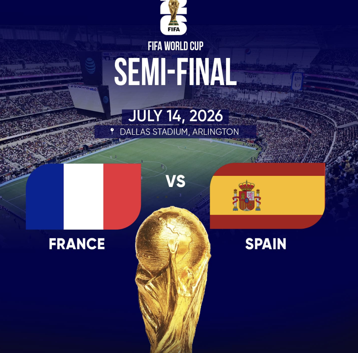 World Cup 2026 Semifinals on July 14 at Dallas Stadium! #AllezlesBleus